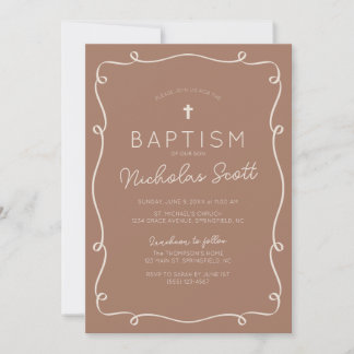 Mocha Brown Squiggle Baptism-inbjudan Inbjudningar