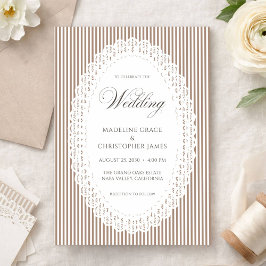 Mocha Brown Stripe Lace Doily Wedding Inbjudningar