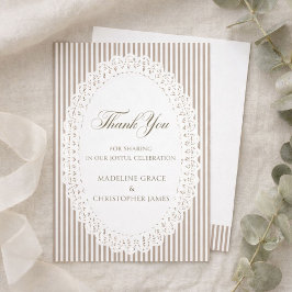 Mocha Brown Stripe Lace Doily Wedding Thank You Tack Kort