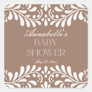 Mocha Brown Talavera Spain Fiesta Baby Shower Fyrkantigt Klistermärke