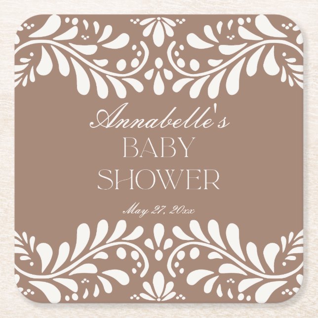 Mocha Brown Talavera Spain Fiesta Baby Shower Underlägg Papper Kvadrat (Framsidan)