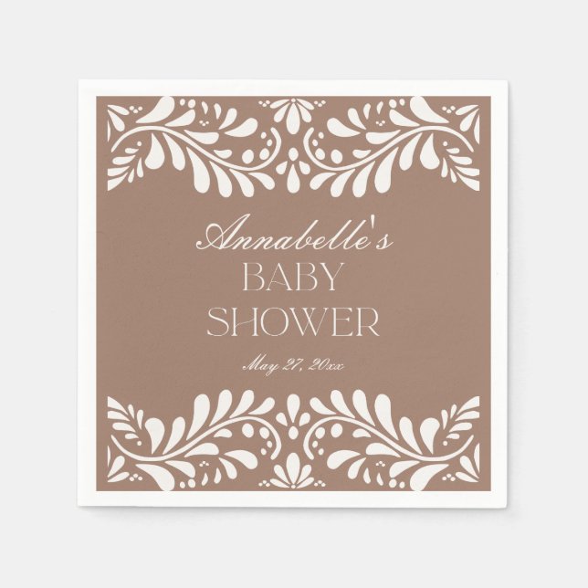 Mocha Brown Talavera Tile Fiesta Baby Shower Pappersservett (Framsidan)