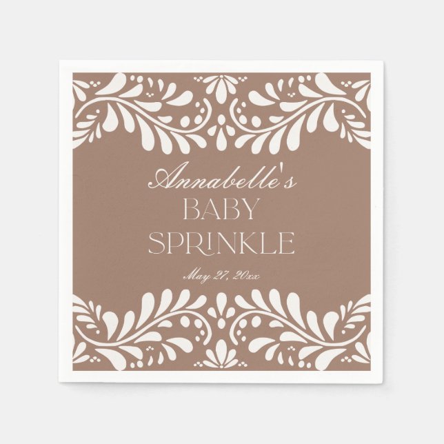 Mocha Brown Talavera Tile Fiesta Baby Sprinkle Pappersservett (Framsidan)