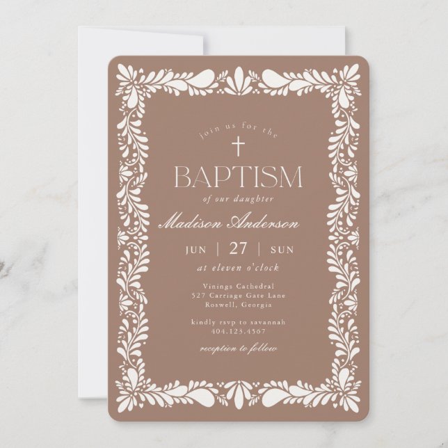 Mocha Brown Talavera Tile Fiesta Baptism Inbjudningar (Framsida)