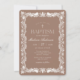 Mocha Brown Talavera Tile Fiesta Baptism Inbjudningar