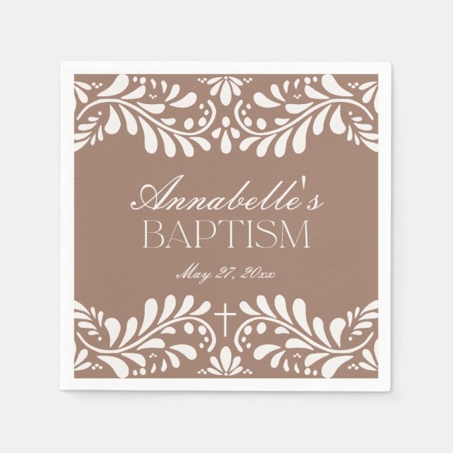 Mocha Brown Talavera Tile Fiesta Baptism Pappersservett (Framsidan)