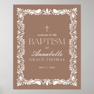 Mocha Brown Talavera Tile Fiesta Baptism Välkommen Poster