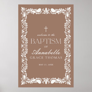 Mocha Brown Talavera Tile Fiesta Baptism Välkommen Poster