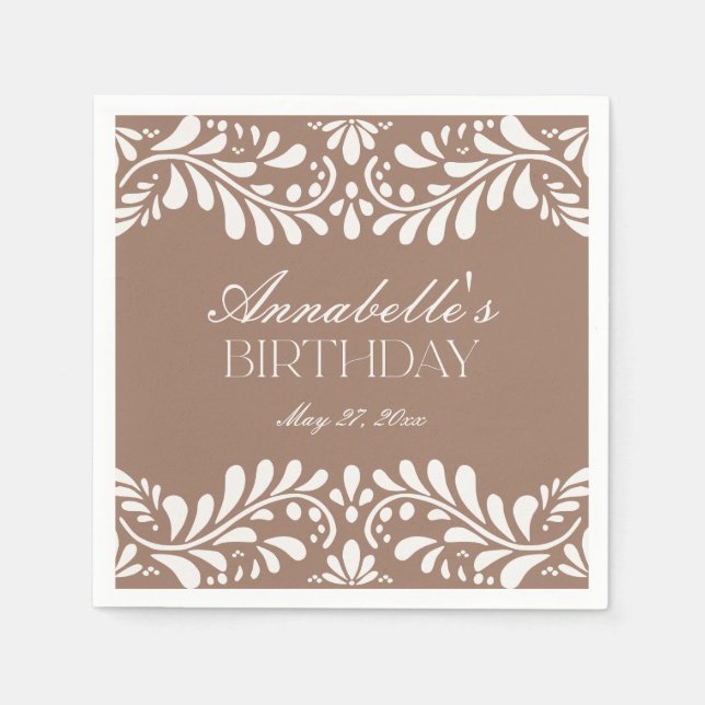 Mocha Brown Talavera Tile Fiesta Birthday Pappersservett (Framsidan)