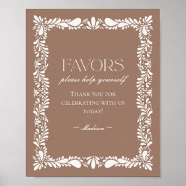 Mocha Brown Talavera Tile Fiesta Favors Sign Poster