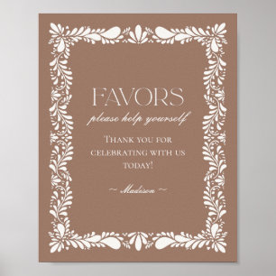 Mocha Brown Talavera Tile Fiesta Favors Sign Poster