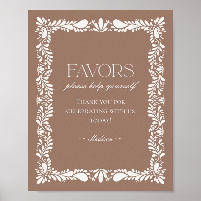 Mocha Brown Talavera Tile Fiesta Favors Sign Poster (Framsidan)