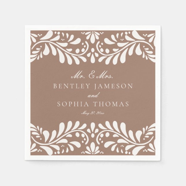 Mocha Brown Talavera Tile Spain Fiesta Bröllop Pappersservett (Framsidan)