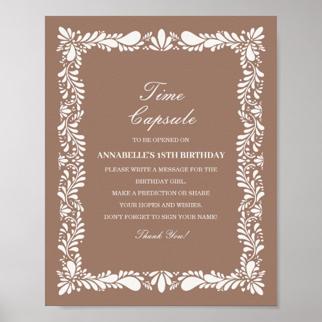 Mocha Brown Talavera Time Capsule Birthday Game Poster (Framsidan)