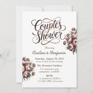 Mocha Brown Watercolor Peonies Par Shower Inbjudningar