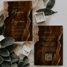 Mocha Brun Agat Guld Script QR-kod Bröllop