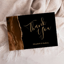 Mocha Brun Agat Guld Svart Bröllop Tack Kort