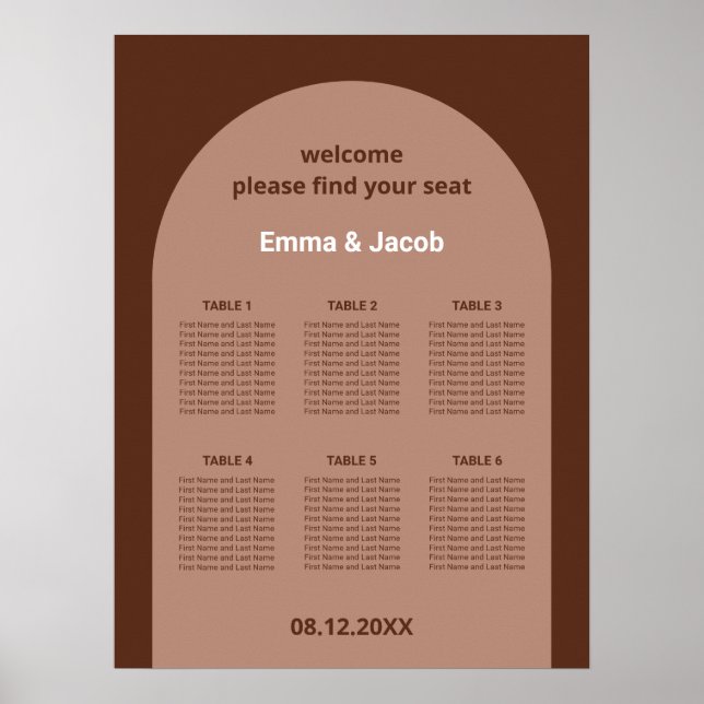 Mocha Brun Båge 6 Bord Placeringsplan Poster (Framsidan)