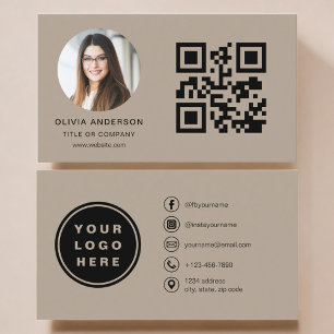 Mocha Brun Foto med QR-kod Sociala Medier Visitkort