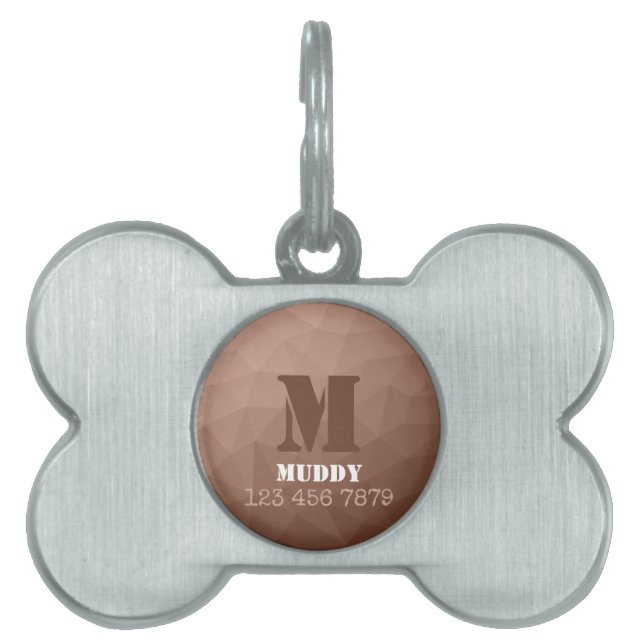 Mocha Brun geometrisk mesh-mönster Monogram ID-bricka Husdjur (Framsidan)
