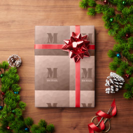 Mocha Brun geometrisk mesh-mönster Monogram Presentpapper