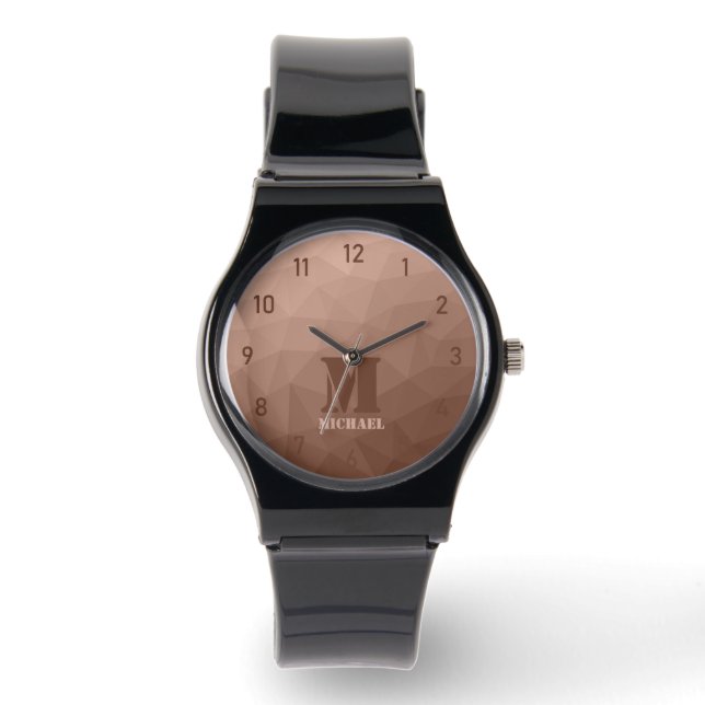 Mocha Brun geometriskt mesh-mönster Monogram Armbandsur (Framsida)