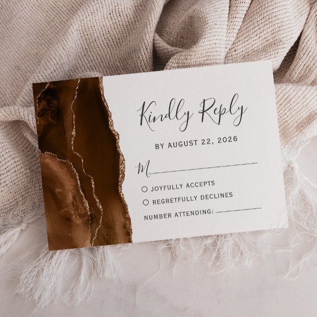 Mocha Brun Guld Agat Bröllops RSVP-kort OSA Kort (Skapare uppladdad)