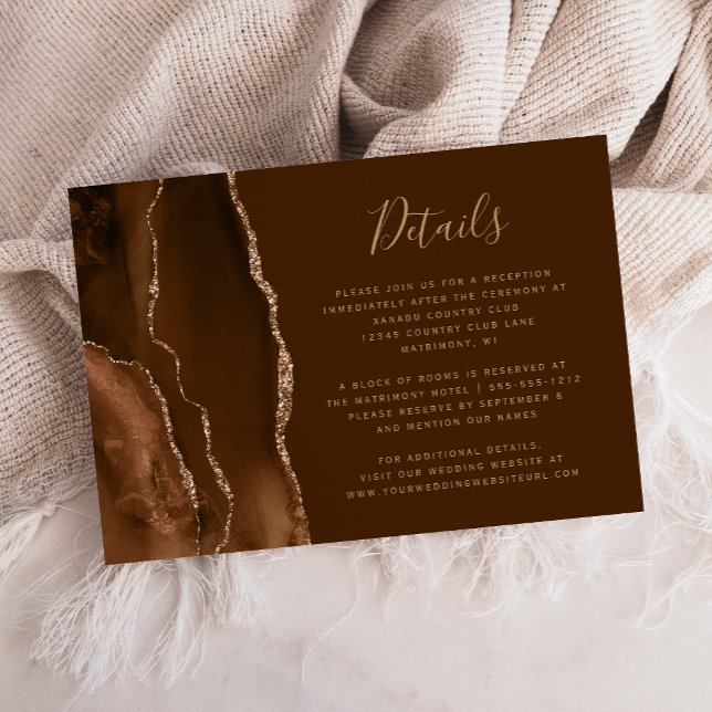 Mocha Brun Guld Agat Bröllopsdetaljer Tilläggskort (Skapare uppladdad)