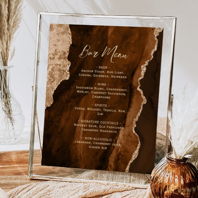 Mocha Brun Guld Agat Script Bröllops Bar Meny  Poster (Skapare uppladdad)