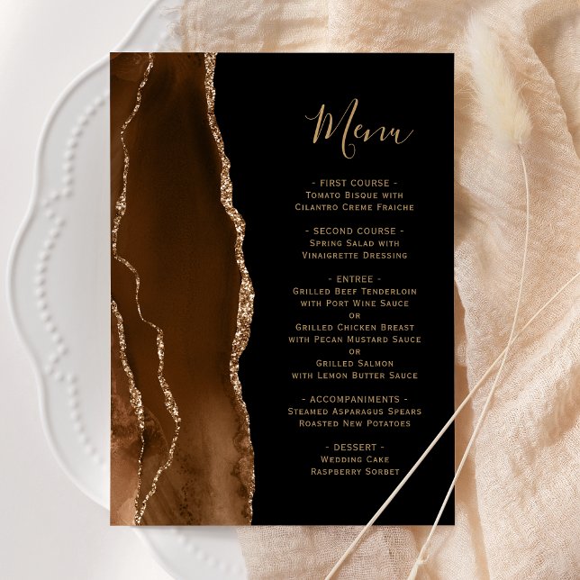 Mocha Brun Guld Svart Bröllopsmeny Meny (Skapare uppladdad)