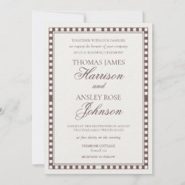 Mocha Brun Harlekinrutig Bröllop Inbjudningar