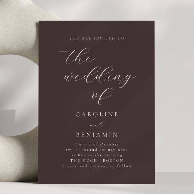 Mocha Brun Minimalistisk Skrift Elegant Höstbröllo Inbjudningar (Skapare uppladdad)