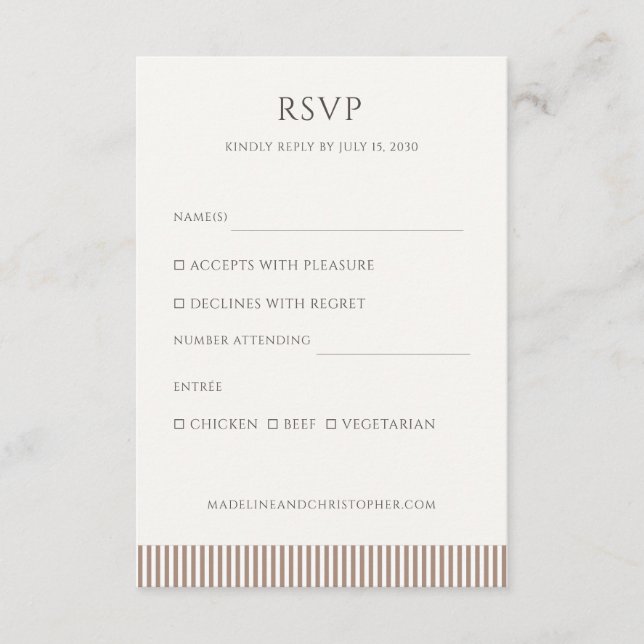 Mocha Brun Randig Minimalistisk Bröllops-RSVP Tilläggskort (Framsida)