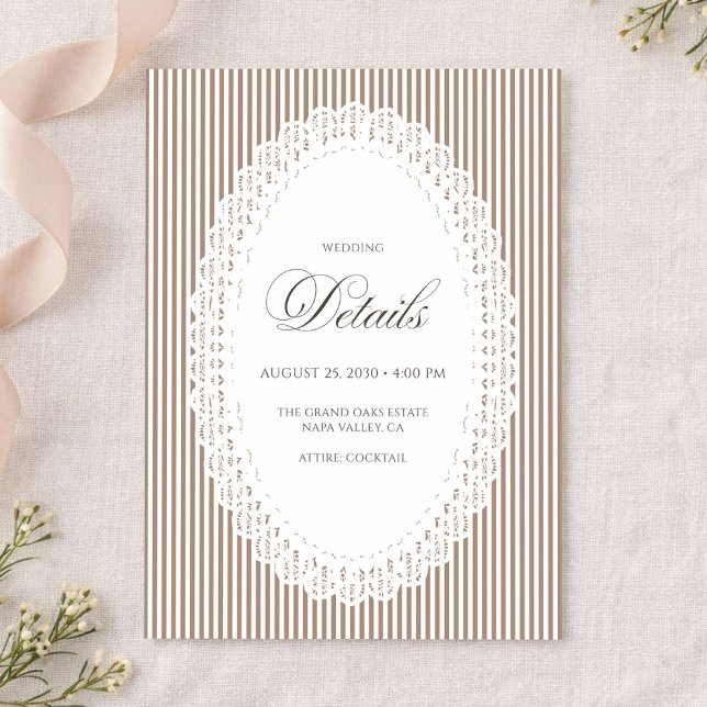 Mocha Brun Randig Spets Danté Wedding Detaljer Tilläggskort (Skapare uppladdad)