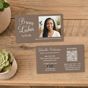 Mocha Brun Script Foto QR-kod Brows och ögonfransa Visitkort