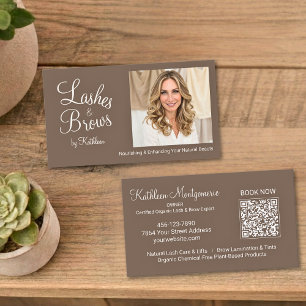 Mocha Brun Script Foto QR-kod Ögonfransar och Ögon Visitkort