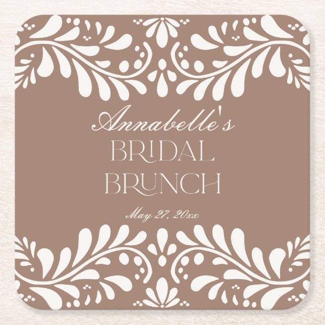 Mocha Brun Talavera-plattor Fiesta Bröllopsbrunch Underlägg Papper Kvadrat (Framsidan)
