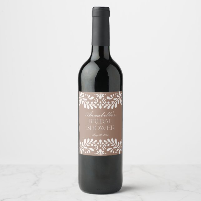 Mocha Brun Talavera-plattor Fiesta Bröllopsdusch Vinflaska Etikett (Framsida)