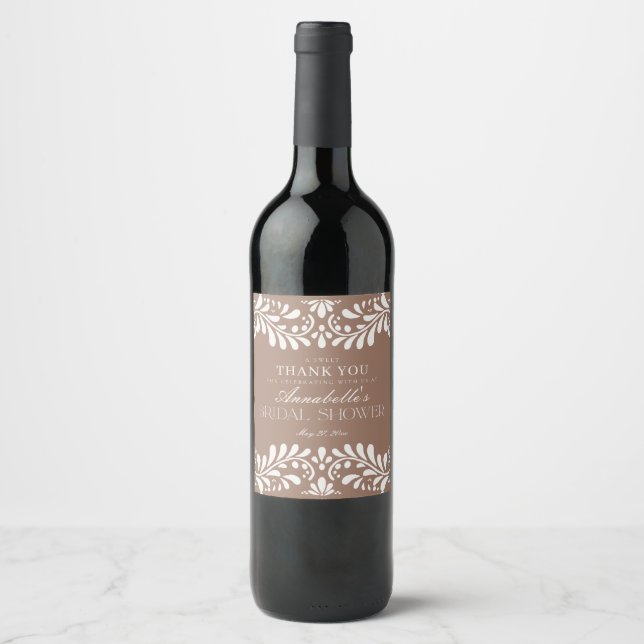 Mocha Brun Talavera-plattor Fiesta Bröllopsdusch Vinflaska Etikett (Framsida)