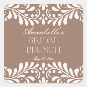 Mocha Brun Talavera Spansk Fiesta Bröllopsbrunch Fyrkantigt Klistermärke