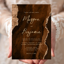 Mocha Brun Vattenfärg Agat Guld Script Bröllop