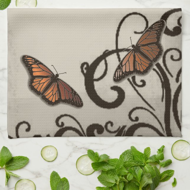 Mocha Butterfly Swirl Kitchen Towel Kökshandduk (Vikta)