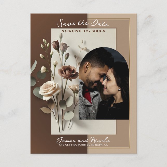 Mocha Café Au Lait Brown Neutralt Blommigt Spara Meddelande Vykort (Framsida)