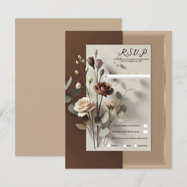 Mocha Café Au Lait Brun Neutral Blommig RSVP Inbjudningar (Fram/baksida)