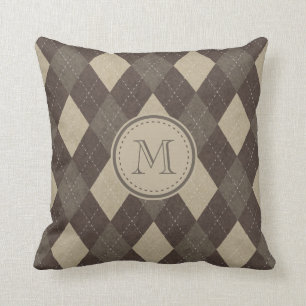 Mocha Chocca Brun Argyle Mönster med Monogram Kudde