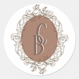 Mocha Chocolate Mousse Rococo Bröllop Monogram Runt Klistermärke