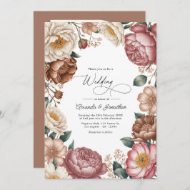 Mocha, Cream & Dusty Rose Floral Wedding QR Code Inbjudningar