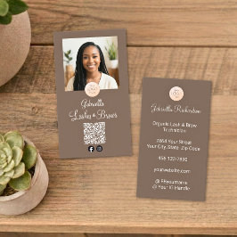 Mocha Cream Logo QR Code Photo Lashes and Brows Visitkort