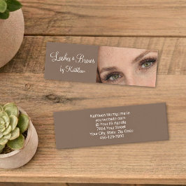 Mocha Cream Script Photo Lashes and Brows Mini Visitkort