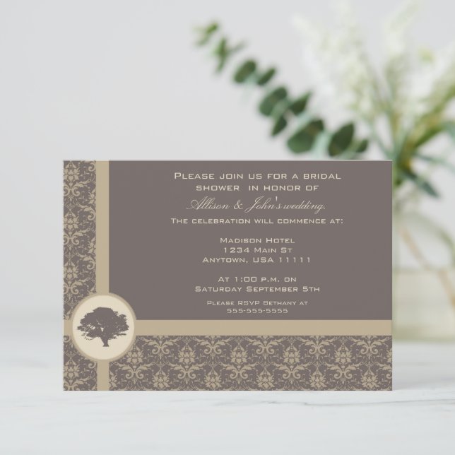 Mocha Damask Oak Inbjudningskort för möhippan (Stående Fram)
